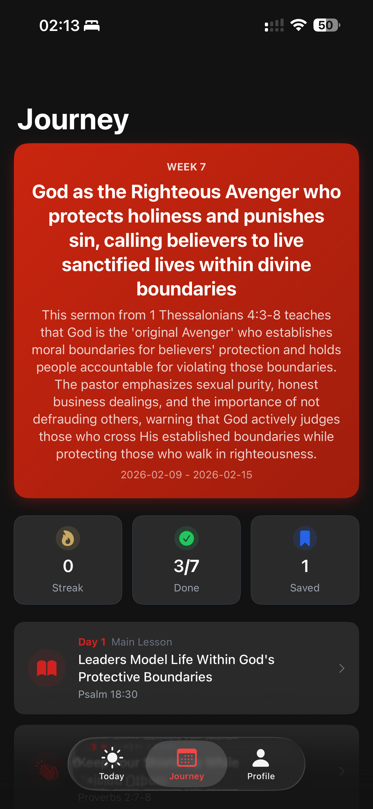 Journey view — weekly sermon and progress tracking